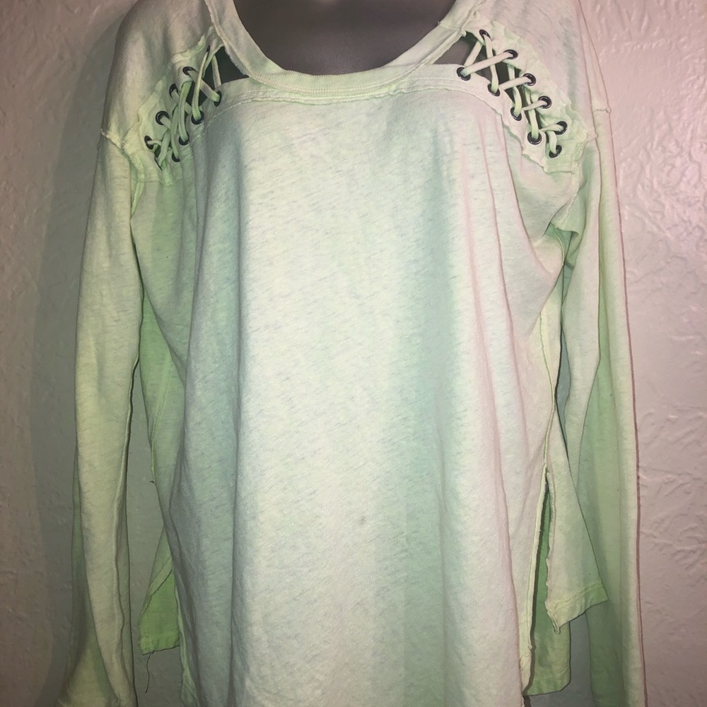 FREE PEOPLE neon pastel green T SZ XS